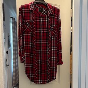 Red and Black Plaid Shirt Dress